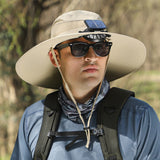 B_Outdoor Solar Rechargeable Wide Brim Fan Hat