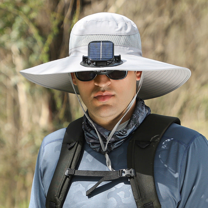 B_Outdoor Solar Rechargeable Wide Brim Fan Hat