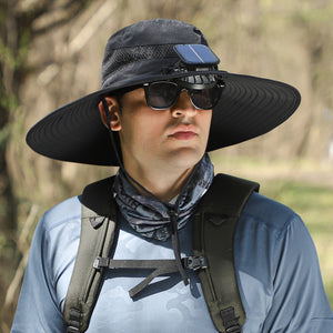 B_Outdoor Solar Rechargeable Wide Brim Fan Hat