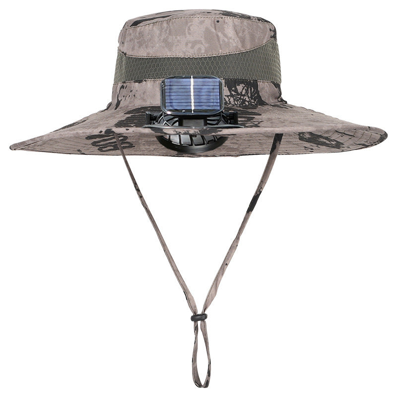 B_Outdoor Solar Rechargeable Wide Brim Fan Hat