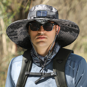 B_Outdoor Solar Rechargeable Wide Brim Fan Hat