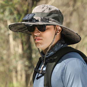 B_Outdoor Solar Rechargeable Wide Brim Fan Hat