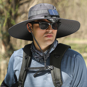 B_Outdoor Solar Rechargeable Wide Brim Fan Hat